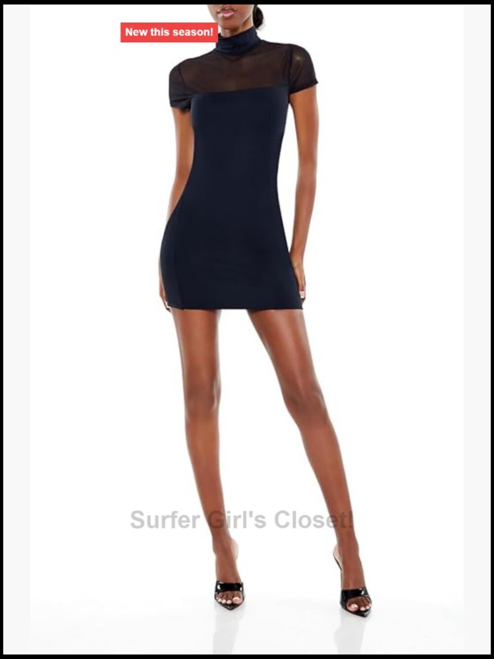 Illusion Mock Neck Bodycon Mini Dress Nylon Spandex